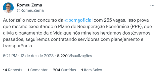 Concurso PC MG Autorização